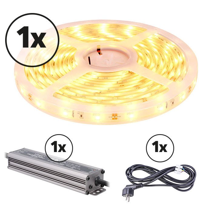 Ruban LED 5m Ensemble complet 12V 3000K IP68 150 SMD 3528 LEDS