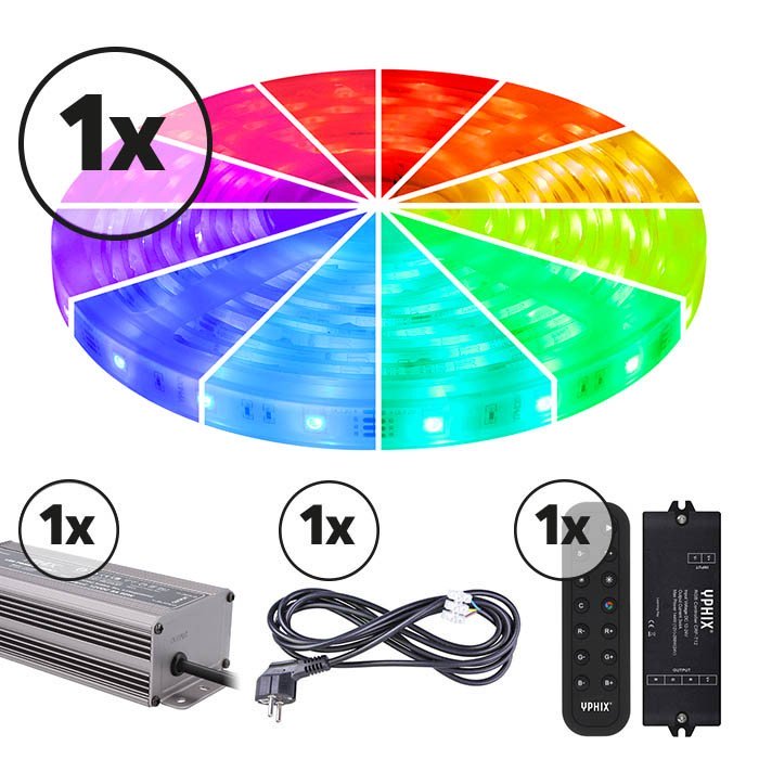 Ruban LED 5m Ensemble complet 12V RGB IP68 150 SMD 5050 LEDS