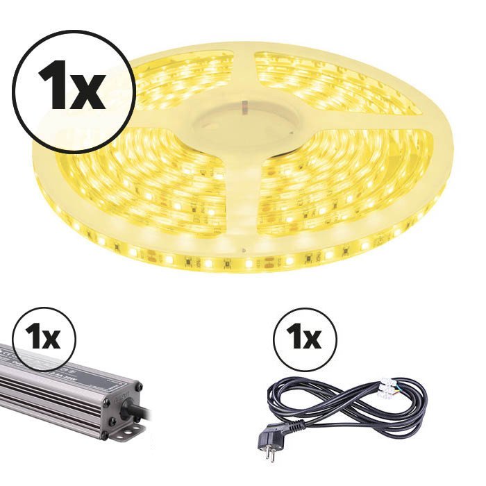 Ruban LED 5m Ensemble complet 12V 3000K IP65 300 SMD 2835 LEDS