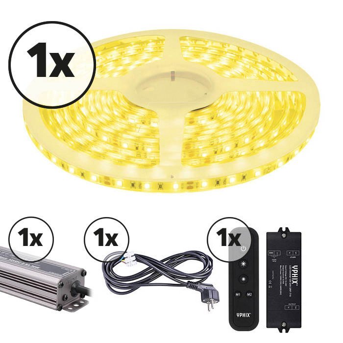 Ruban LED 5m Ensemble complet 12V 3000K IP65 dimmable 300 SMD 2835 LEDS