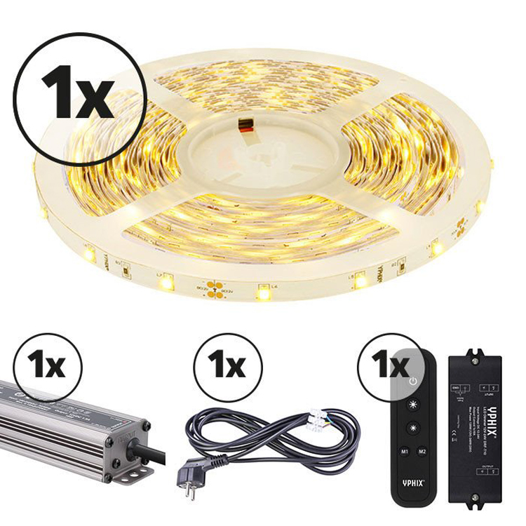 Ruban LED 5m Ensemble complet 12V 3000K IP68 dimmable 150 SMD 3528 LEDS