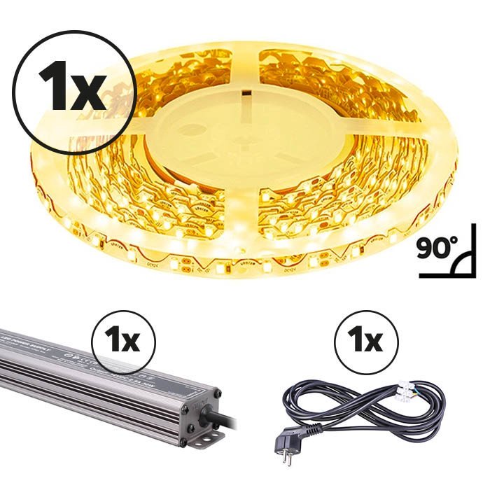 Ruban LED angle droit 5m Ensemble complet 12V 2700K IP20 300 SMD 2835 LEDS