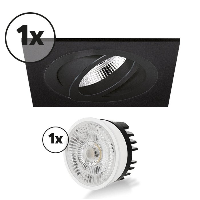 Ensemble complet 1x spot encastrable Torino carré 4W noir orientable dimmable