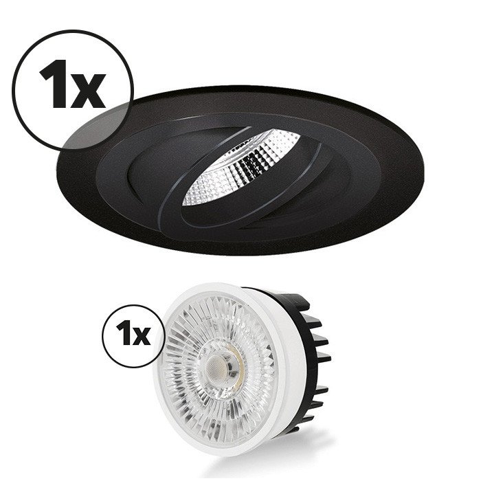 Ensemble complet 1x spot encastrable Modena rond 4W noir orientable dimmable