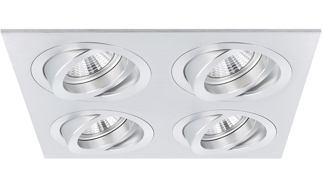 Spot encastrable Torino carré quatre aluminium orientable