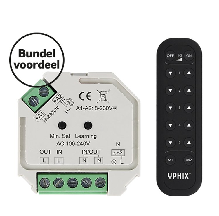Variateur LED sans fil 230V Ensemble complet Télécommande RF 5 zones incluse