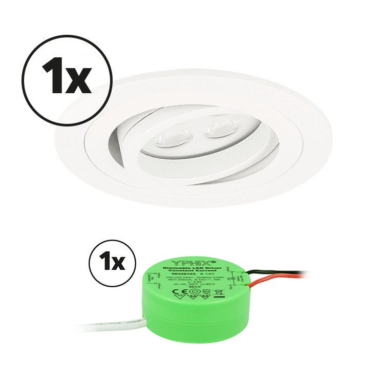 Ensemble complet 1x spot LED encastrable Montella rond 5W 2700K blanc IP65 dimmable orientable