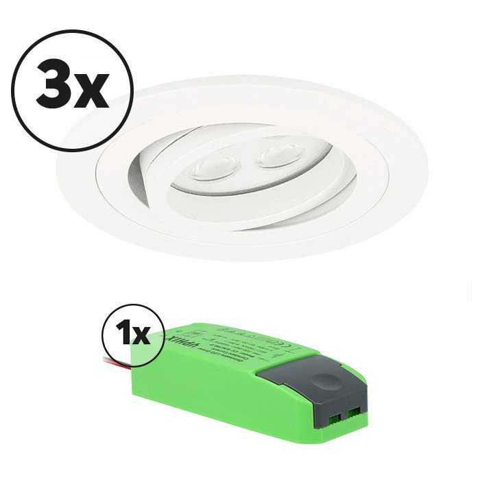 Ensemble complet 3x spot LED encastrable Montella rond 5W 2700K blanc IP65 dimmable orientable