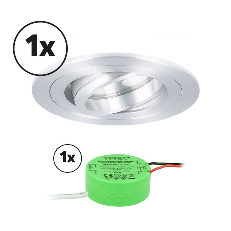 Ensemble complet 1x spot LED encastrable Montella rond 5W 2700K aluminium IP65 dimmable orientable