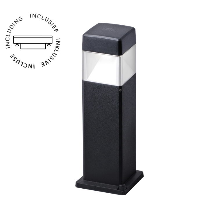 Borne d'éclairage extérieur Elisa 500 GX53 carré noir IP55 ampoule incluse 3W 3000K/4000K/6500K