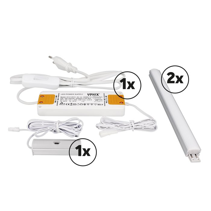 Éclairage meuble Ensemble complet 50cm saillie 6W 3000K aluminium 24V DC