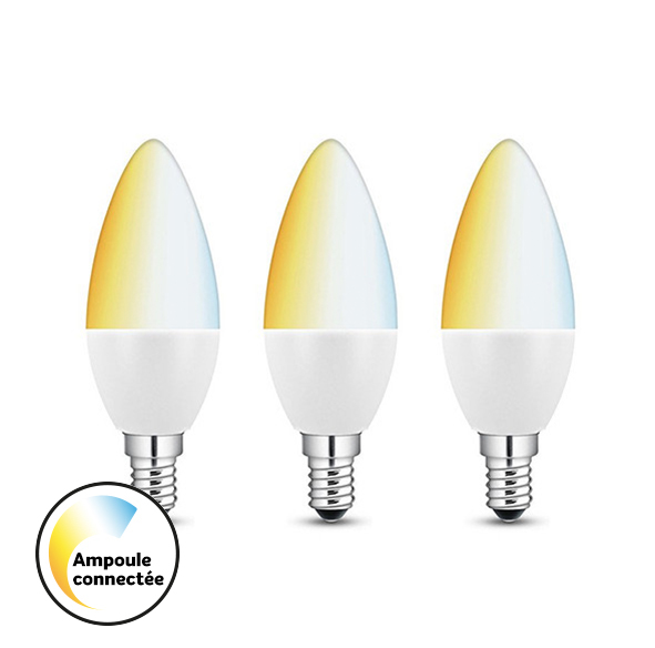 Pack de 3 LED Connectée tint E14 5,8W 2700K-6500K blanc