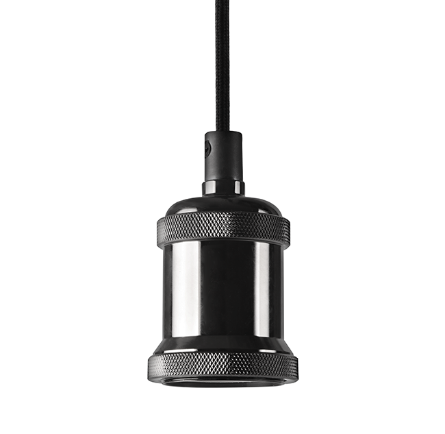 Suspension 120 cm noir et ampoule LED E27 avec cache plafond