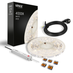 Kit Complet Ruban LED 5 m – Blanc 4000K – 150 SMD – avec Transformateur 12V - 24W