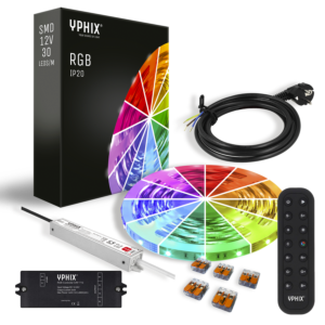 Kit Complet Ruban LED RGB 12V – avec Dimmer, Télécommande et Câble d’Alimentation