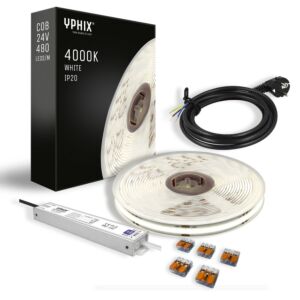 Kit Complet Ruban LED 5 m – Blanc 4000K – COB 480 led's - avec Transformateur 24V - 100W