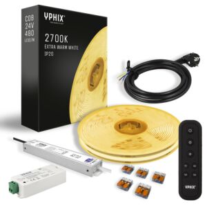 Kit Complet Ruban LED Dimmable 5 m – Blanc Très Chaud 2700K – COB 480 led's - avec Variateur et Transformateur 24V - 100W