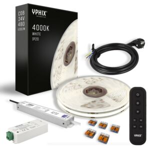Kit Complet Ruban LED Dimmable 5 m – Blanc 4000K – COB 480 led's - avec Variateur et Transformateur 24V - 100W