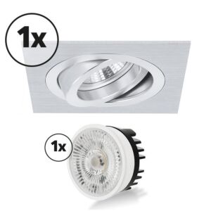Ensemble complet 1x spot encastrable Torino carré 4W aluminium orientable dimmable