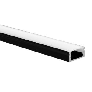 Profilé ruban LED Potenza noir (RAL 9005) plat 1m avec couvercle opaque