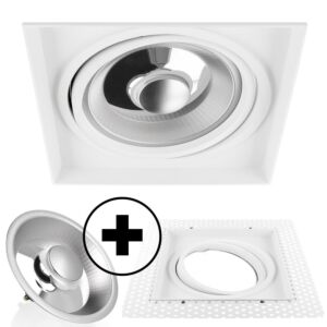 Venezia carré blanc orientable sans cadre enfoncé + GU10 Pegasi AR111 12W 2700K dimmable