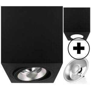 Palermo carré noir orientable + GU10 Pegasi AR111 12W 2700K dimmable