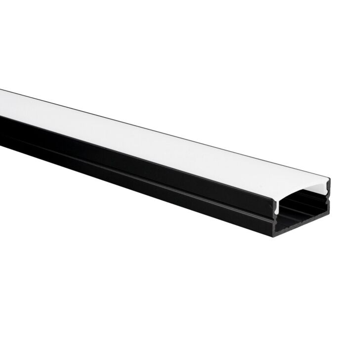 Profil LED aluminium Noir Senisa 1 mètre – 18x8 mm intérieur – avec couvercle opaque