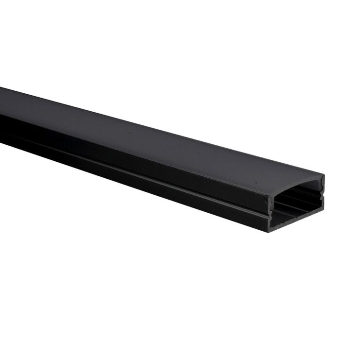 Profil LED aluminium Noir Senisa 1 mètre – 18x8 mm intérieur – avec couvercle noir