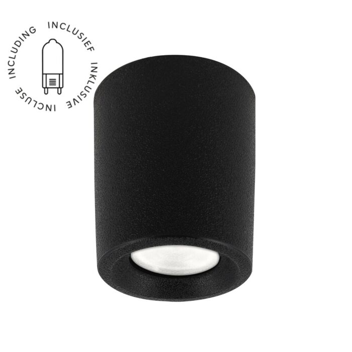 Spot en saillie Livia noir rond ampoule incluse 230V 1,7W IP55 verre opaque