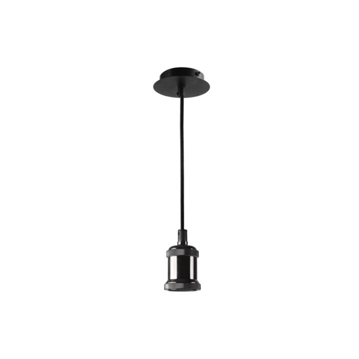 Suspension 120 cm noir et ampoule LED E27 avec cache plafond
